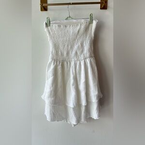 Cider, White Smocked Strapless Tiered Mini Dress, Size S | 1596